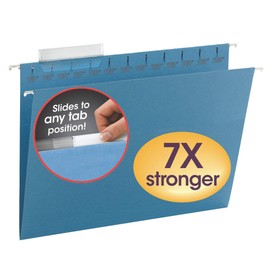 Smead TUFF Hanging File Folder with Easy Slide Tab, 1/3-Cut Sliding Tab, Letter Size, Blue, 18 per Box (64041, Rod Color May Vary)