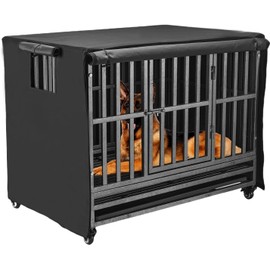 38 inch Heavy Duty Dog Crate Covers Durable 600D Polyester Insulated Dog Kennel Cover Soundproof Windproof Rainproof Shading Fit for Wire Dog Cage Covers with Breathable Side Window ( ONLY COVER)