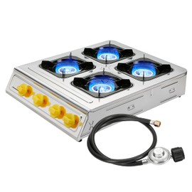 Vivicreate 4 Burner Propane Gas Stove 40000 BTU Stainless Steel Cooktop with Enamel Pan Support Electronic Ignition for Camping Outdoor Cooking BBQ Estufa de Gas Portátil Fogón de Gas