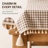 Coffee Gingham Tablecloth, Linen Farmhouse Tablecloth with Tassel, 60x84 In