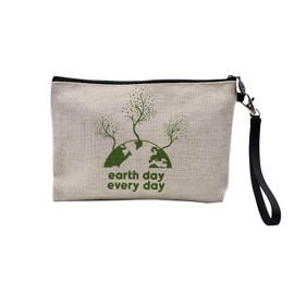 Tasche aus Leinen – Ökologie Umwelt Bio Vielfalt Ökologische Botschaften – Kosmetiktasche aus Leinen in Leinenoptik – Kulturbeutel – Geldbörse, Earth Day, 23.5 x 15 cm, Kosmetiktasche