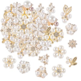 34Pcs Rhinestone Buttons Faux Pearl Embellishments Buttons, Flat Back Flower Rhinestone Buttons for Jewelry Making DIY Craft Wedding Hair Bouquet, Decor Clothes Bag Shoes Craft Accessory