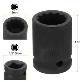 sourcing map 12-Point Impact Socket 1/2 Inch Drive 18mm Metric Cr-V Shallow Impact Socket Nut Driver Wrench for Auto Repair