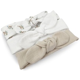 PinkZebra 3er Set Musselin-Strinband mit Schleife für Baby bis 12 Monaten, Haarband zum Selbstbinden atmungsaktiv, Knotenband, Baby-Zubehör für Neugeborene, Beige