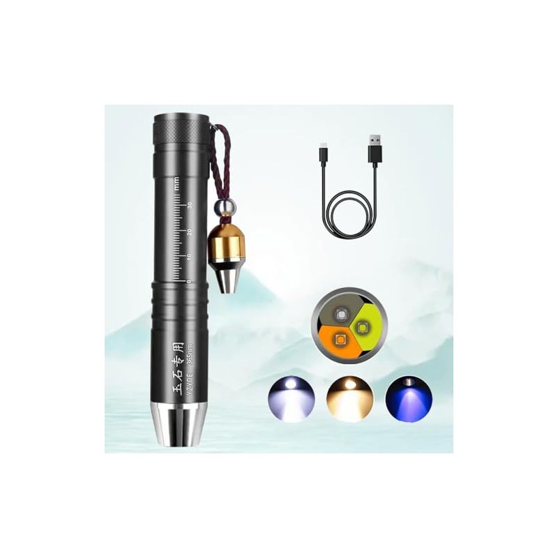 YZYOE Three Light Source Rechargeable Jade Identification Flashlight, LED Jewelry