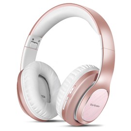 WorWoder Wireless Headphones Over Ear, 80 Hours Playtime Bluetooth Headphones, Hi-Fi Stereo Sound with Microphone, Lightweight Headset with Deep Bass for Travel Work PC Cellphone (Rose Gold)