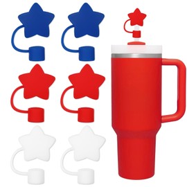 Whaline 6Pcs Patriotic Straw Covers Caps White Red Blue Star Silicone Reusable Straw Topper 4th of July Independence Day 10mm/0.4In Straw Lids Protectors for 30/40 OZ Tumbler Cups Accessories