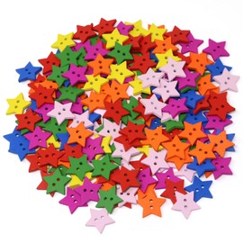 Honbay 200PCS Colorful Wooden Star Buttons 2 Holes Buttons Rustic Sewing Buttons Decorative Buttons for Skirts, Gloves, Sweaters, Shirts, Hats, Scarves, Headbands, Scrapbooking and Craft Projects
