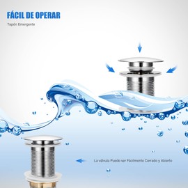 HONGLONG Desagüe de Pileta, Drenaje Sin Orificio de Desbordamiento, Tapón de Drenaje Emergente de Acero Inoxidable para Cocina de Baño, Antiobstrucción