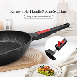 Bobikuke 11 Inch Nonstick Frying Pan Skillet, Non Stick Egg Pan Non Toxic, Saute Pan with Detachable Handle, Compatible with All Stovetops, PTFE & PFAS & PFOA Free, Oven Safe, (Black)