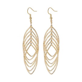 Gold Dangle Hollow Multi-layer Earrings Dangling Leaf Shape Silver Bohemian Earrings Geometry Statement Layered Boho Drop Earring for Women Girls, Alloy Steel, No Gemstone