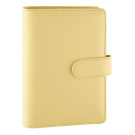 Antner A6 PU Leather Budget Binder Refillable 6 Ring Notebook Binder for A6 Filler Paper, Loose Leaf Personal Planner Binder Cover with Magnetic Buckle, Yellow