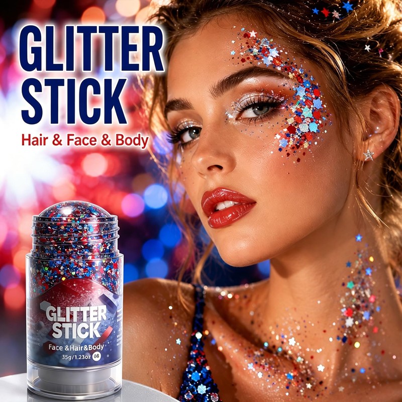 4th of July Face Glitter Stick, 2026 New Patriotic Red