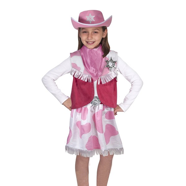 Melissa & Doug Cowgirl Role Play Costume Set (5pcs) - Skirt, Hat, Vest, Badge, Scarf Pink, Child 3-6