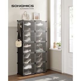 SONGMICS Shoe Rack Organizer, 10-Tier Shoe Storage Cabinet for Closet and Entryway, Holds 40 Pairs of Shoes, Adjustable, Ink Black and Trasparent ULPC035B01