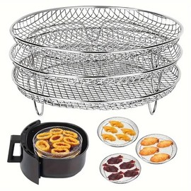 AIMALL 3-Piece Air Fryer Grill Rack – Food Grade 304 Stainless Steel, Multi-Layer Stackable Mesh Tray for Round, Square, and Rectangular Air Fryers