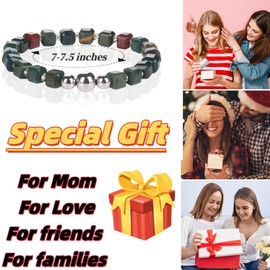 MetJakt Handmade Original 6MM Healing Crystal Natural Gemstone Yoga Bracelet Faceted Stone Stretch 18K Gold White Gold Ball Bracelet for Women men (Oriental Jasper, 18K White Gold Plated)