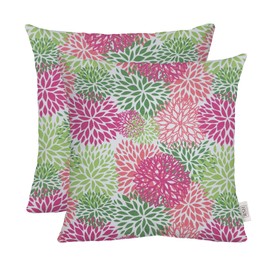 RSH DECOR: Square Throw Pillows Set of 2 | 17” x 17” | All-Weather Spun Fabric | Water and Fade-Resistant | Outdoor Accent Pillows for Patio Furniture | Floral Blooms Pink