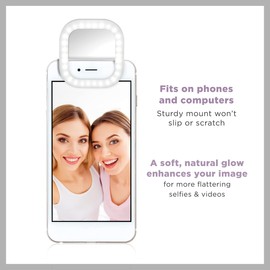 Conair Lighted Makeup Mirror for Phone, Selfie Ring Light and Vanity Mirror, Battery Operated, White
