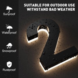 LLtronation 5 Inch Backlit House Numbers for Outside, Stainless Steel, LED Illuminated Home Address Number, Modern Lighted Address Signs for Houses, Restaurant, Waterproof