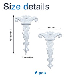 INCREWAY Antique Hinges, 6Pcs Zinc Alloy Cabinet Hinges Decorative Retro Carved Hinge T-Strap Hinge Hinges for Doors Cupboard Jewelry Box, White