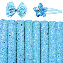 Shalun 8 Pcs/pack A4 Neon Teal Blue Chunky Glitter Faux Leather Fabric Sheets for Bows Crafts 8x12 inch