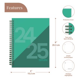 Rileys Planner 2024-2025 Academic Year, 18-Month Academic Weekly Planner - Geographic Weekly & Monthly Agenda Planner, Flexible Cover, Notes Pages, Twin-Wire Binding (8 x 6 inch, Green)