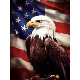 QAZWSX Eagle Diamond Painting Kits, Diamond Art Kit for Adults, Realistic Eagle and American Flag 5D Paint with Diamond for Parents, for Home Decor Christmas Gifts 12x16inch
