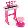 COSTWAY 37-Key Kids Piano, Toddler Electronic Keyboard with Stool, Microphone, Detachable Legs, Music Stand, Recording & Replay Function, Musical Instrument Toy for Boys Girls (Pink)