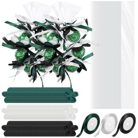 Yexiya 50 Sets Graduation Candy Lei Making Kit 23 Inch Transparent Plastic Cellophane Bags, Including 150 Tricolor Petals and 3 Rolls Ribbon Congrats Grad Candy Wreath Gift for Party(Dark Green)