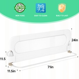 UPGOGO Folding Bed Rail for Toddlers,Baby Bed Rail Guard with Reinforced Anchor Safety System,Fit Bunk,Full Size,Queen,King,Twin(White,71"x23.6")