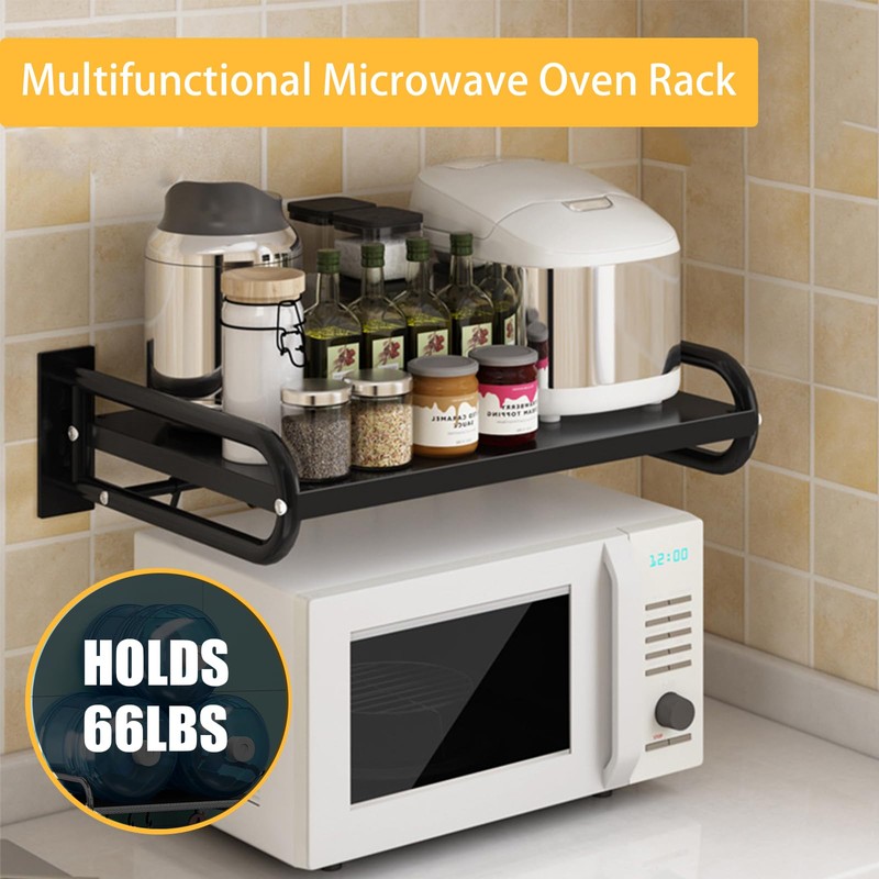 ILWorkTLs Wall Mount Microwave Oven Shelf with 6 Hooks,Wall Microwave