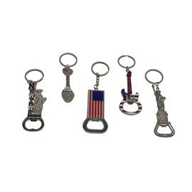 Paquete de 12 llaveros de metal NYC Silver Souvenir Collection New York a granel incluye 5 abrebotellas, Imperio State, Freedom Tower, Statue of Liberty USA Flag, NY Cab, Apple y más, Rojo y azul, Mini