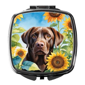 Caroline's Treasures Labrador Retriever in Sunflowers Compact Mirror Decorative Travel Makeup Mirror for Women Girls Gifts Pocket Makeup Mirror Folding Handheld