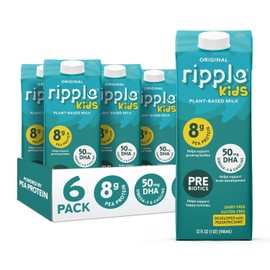 Ripple Plant Based Milk | 8g of Pea Protein | Shelf Stable | Vegan & Non GMO | Dairy, Soy, Nut, Gluten, & Lactose Free ((Pack of 6), Kids Original)