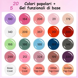 Phoenixy Kit Semipermanente Unghie 20 Colori Kit Unghie Gel Completo con Base e Top Coat Semipermanente Unghie 36W U V/LED Lampada Set Unghie per Principianti