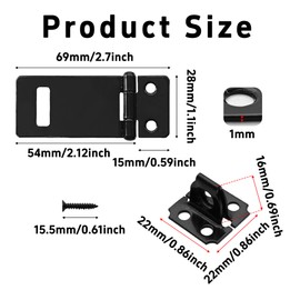 bociloy 6PCS 2 Inch Padlock Hasp Latch, Black Iron Door Slide Bolt Lock Security Gate Clasp Hardware with Screws for Home Garden Yard Wooden Fence Cabinet Window Pet Cage
