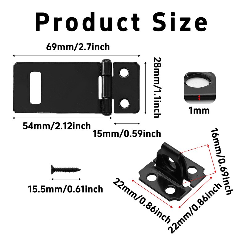 bociloy 6PCS 2 Inch Padlock Hasp Latch, Black Iron Door