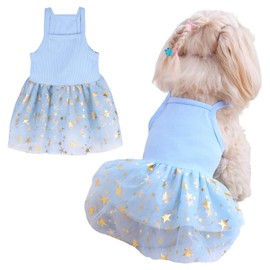 Dog Tutu Dress Cat Dogs Summer Tulle Slip Lace Dress Cute Puppy Glitter Star Skirt Pet Party Clothes for Small Medium Cat Dog (Blue, L)