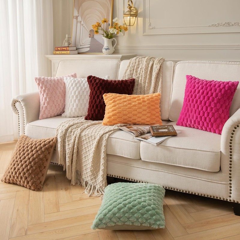 Mandioo Pack of 2 Burgundy Super Soft Plush Decorative Cushion