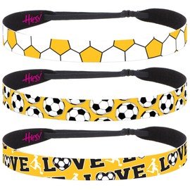 Hipsy Women's Adjustable NO Slip I Love Soccer Headbands (Yellow Mixed Soccer 3pk)