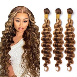 Biliisyff Highlight Ombre Honey Blonde Brazilian Human Hair Bundles P4/27 Ombre Bundle 20 22 24 Inch Double Weft Chocolate and Honey Blonde Two Tone Blonde With Brown Weave Extensions for Black Women