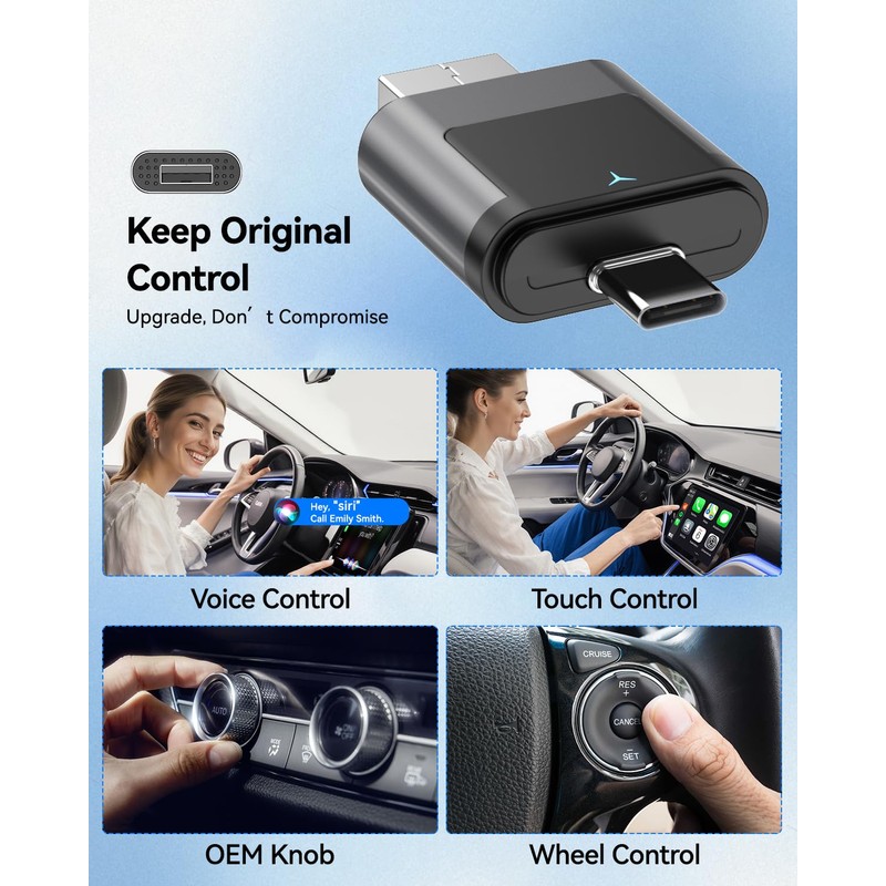 NaviCam 2-in-1 Wireless CarPlay Adapter USB C, Dual-Band WiFi (2.4/5GHz),