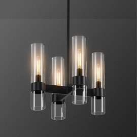 Black Chandelier,4 Light Modern Farmhouse Chandelier for Dining Room Light Fixtures Over Table, Kitchen Island Lighting Fixture Hanging with Clear Glass Cover for Entryway Corridors Bedroom Bathroom