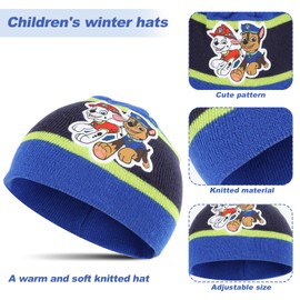 YOILIK 3-in-1 Children's Paw Dog Winter Hat Scarf Gloves Set, Paw Dog Girls Winter Hat Scarf Gloves Set, Paw Dog Boys Warm Winter Hat Gloves Round Scarf Set, Blue, blue