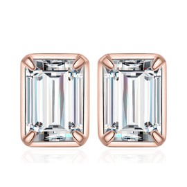 JewelryPalace Emerald Cut 1ct Moissanite Solitaire Stud Earrings for Women, 925 Sterling Silver 14k Rose Gold Plated Earrings for Her, Classic Simulated Diamond Earrings Jewelry Sets