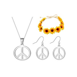 Peace Sign Necklace Earrings for Women Hippie Jewelry Set 70s Jewelry Accessories Women Hippie Earrings Necklaces for Girls (B: Silver Peace Sign Set)