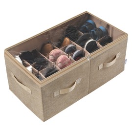 Moteph Shoe Organizer for Closet - Shoe Storage Organizer for Closet Organization with Clear Cover & Adjustable Dividers, Shoe Rack & Basket - (Light Brown, Large - 24 Pairs)