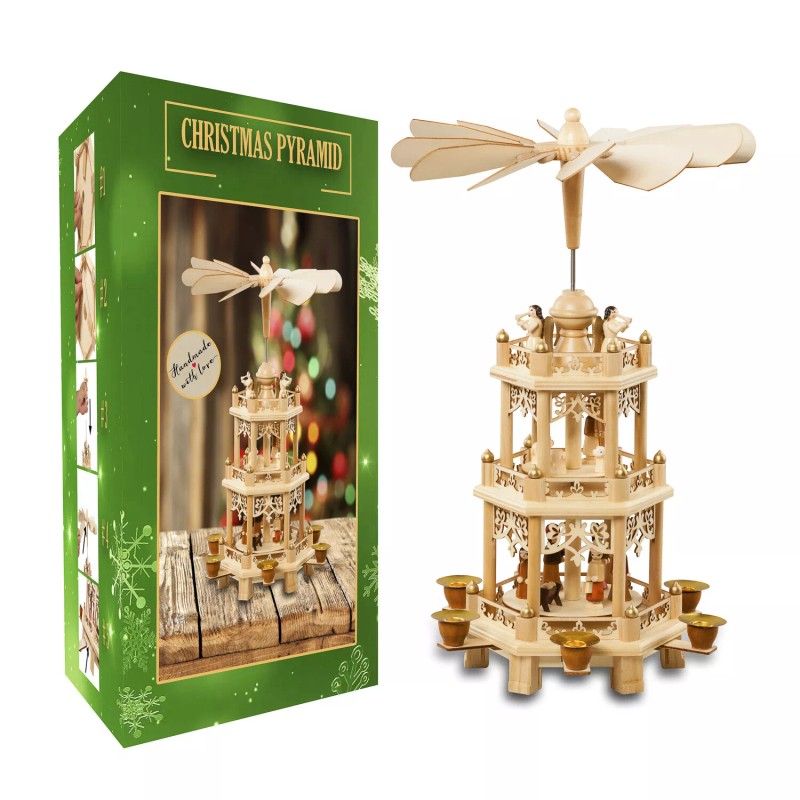 USA SUPREME German Christmas Carousel Pyramid 18 Inches - Wood