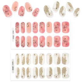 Topforce Nail Seal, Nail Seal, Curing Type, Gel Nail Seal, For Hands, Gel Nail Seal, Long Lasting, Gel Nail Seal, Cured Nail, Popular Design, Easy Off (2 in 1 Set) (16 Pieces, 2 in 1 Set) (White Cloud